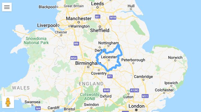 Leicestershire Web Design within 2 hours map showing Leicestershire Web Design within 2 hours. Web services on your doorstep!